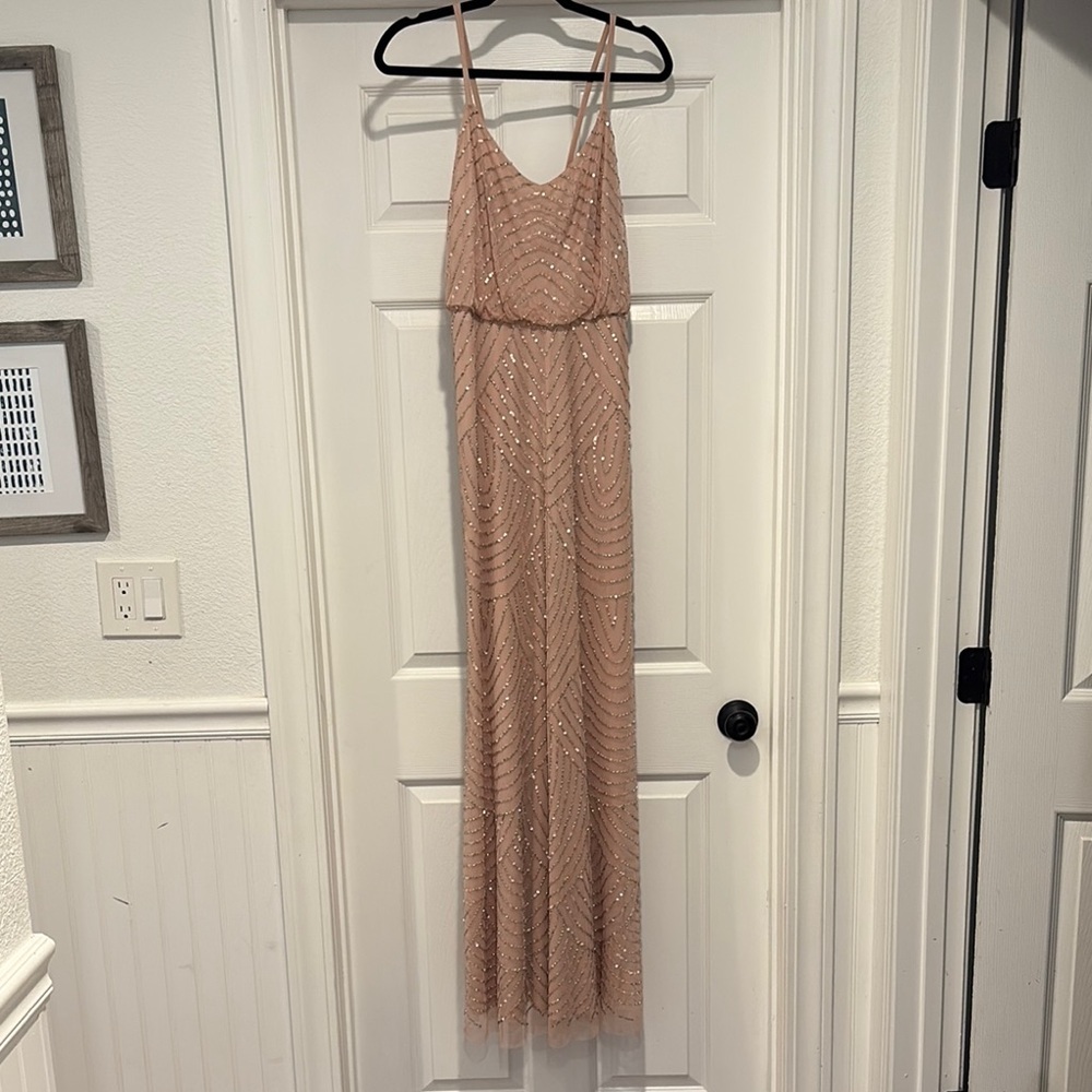 Adrianna Papell Art Deco Beaded Blouson Gown in Blush